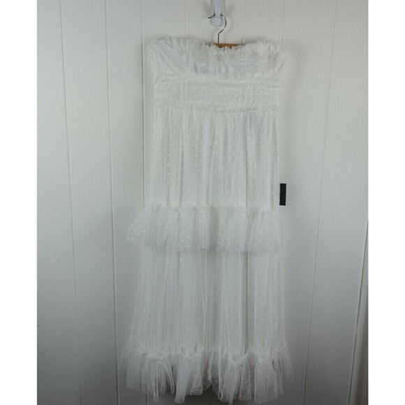 Lulus Womens Delightful Bliss White Mesh Swiss Dot Strapless Midi Dress Large - Picture 5 of 16
